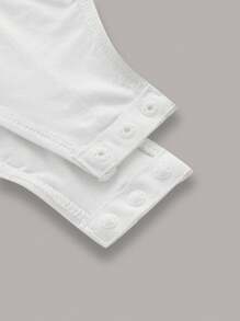 SHEIN ICON Solid Mesh Insert Mock Neck Bodysuit - White - View 4