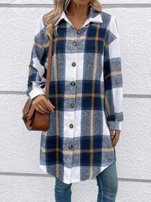 SHEIN LUNE Quý cô Kẻ sọc Quá lớn Với Cổ áo sơ mi - Nhiều màu - Xem 6