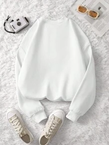 INAWLY Đồ họa Hình & Khẩu hiệu Thả vai Áo nỉ - trắng - Xem 2