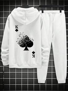 RueChic Men's Poker Pattern Hoodie And Sweatpants Set - White - View 2