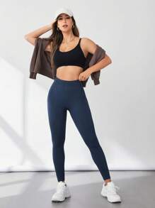 SHEIN Daily&Casual 女性純色運動打底褲