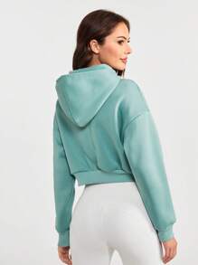 SHEIN Daily&Casual 女式抽繩連帽運動衫 - 綠色 - 查看 6