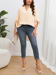 SHEIN LUNE Của phụ nữ Kích thước lớn Sọc Áo sơ mi Với Khía Đường viền cổ áo - trái cam - Xem 5