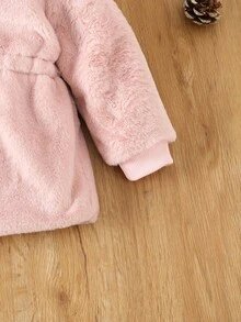 SHEIN 女嬰3D耳朵設計連帽絨毛外套 - 粉色 - 查看 4