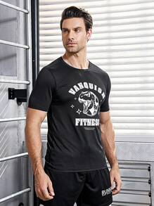 Manfinity Sport Corelite 男款恐龍字母印花運動 T 卹 - 黑色 - 查看 3