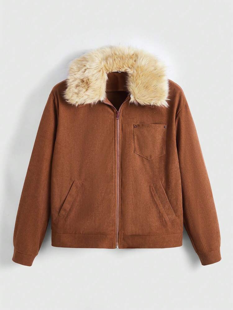 Women's Regular Fit Jacket With Collar And Patchwork Design