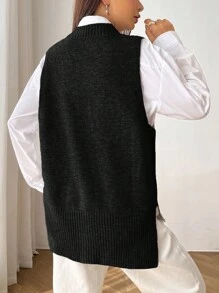 SHEIN EZwear 1 Miếng Viền chia cắt Áo len vest - màu đen - Xem 2
