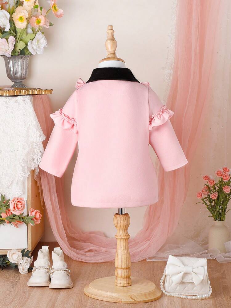 Baby Girl Ruffle Trim Flap Detail Coat Without Sweater