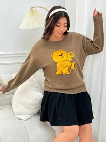 SHEIN EZwear Kích thước lớn Của phụ nữ Thêu Gấu Hoạt hình Áo chui đầu Áo len - Nhiều màu - Xem 4