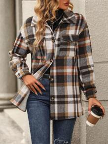 SHEIN LUNE Plaid Jacket With Small Collar And Thickened - Multicolor - View 7
