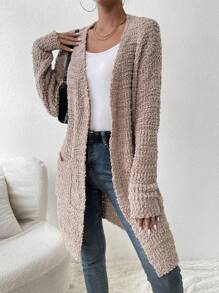 SHEIN LUNE Dual Pocket Drop Shoulder Cardigan - Apricot - View 3