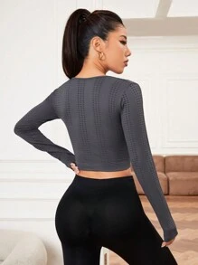 Easithlete Notched Neck Crop Sports Tee - Baby Blue - View 3