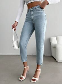 EURMUSE Casual Slant Pocket Mom Fit Jeans - Light Wash - View 3