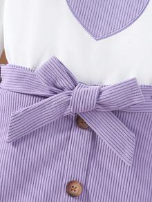 少女刺繡心形圖案t恤&帶狀裙子&帽子 - 紫色 - 查看 4