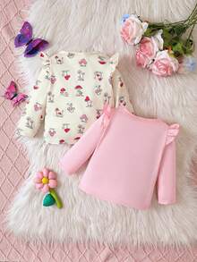 Bebé Niña Camiseta Con Ribete De Volante Y Estampado De Setas - Multicolor - Ver 2