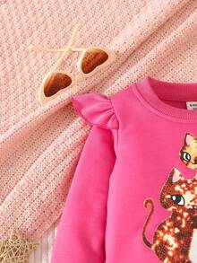 Bebé Chicas Top gato con estampado ribete con fruncido con decorativo lazo - Rosa Fucsia - Ver 3