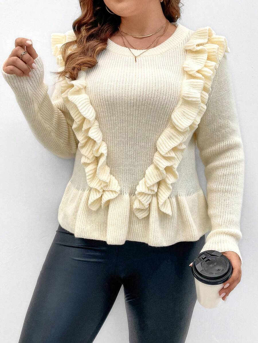 Celure Plus Ruffle Trim Sweater