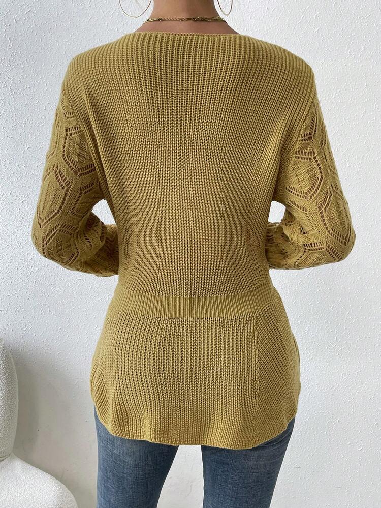 Contrast Lace Hem Ruffle Trim Knit Pullover Fall Winter Sweater