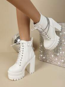 Của phụ nữ Giày ống Ankle & Giày bốt ngắn Đúng mốt Giày cao gót Chuỗi & Nền tảng & Dày Giày ống - trắng - Xem 4