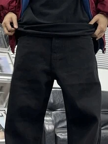 Manfinity Hypemode Loose Fit Men's Slant Pocket Straight Leg Jeans - Black - View 3