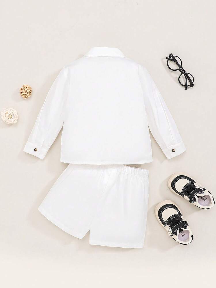 Baby Boy's Two-piece Set Of Contrasting Patch Pockets, Casual Shirts And Shorts