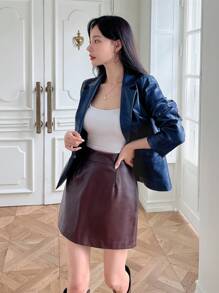 SHEINNeu 女式駝鼠毛線插領單釦西裝外套 - 黑色 - 查看 3