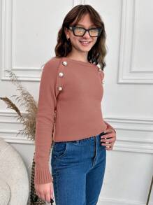 RueChic Teen Girls' Button-down Drop Shoulder Sleeve Sweater - Watermelon Pink - View 4