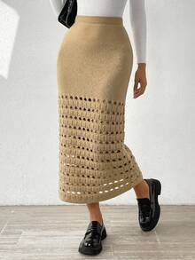 Chiquease Quý cô Xu hướng: Cắt giảm Dệt kim Váy - Màu Khaki - Xem 6