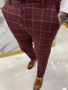 Manfinity Mode Men's Plaid Suit Pants - Burgundy - View 1