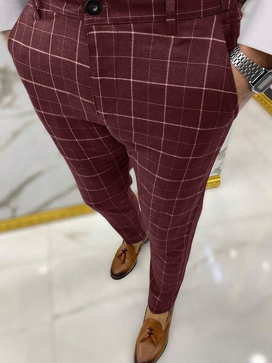 Manfinity Mode Men's Plaid Suit Pants - Burgundy - View 1