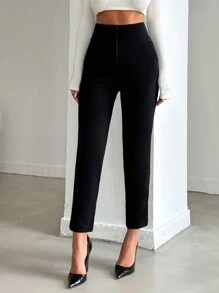 Women's Solid Color Tapered Pants - Black - View 1