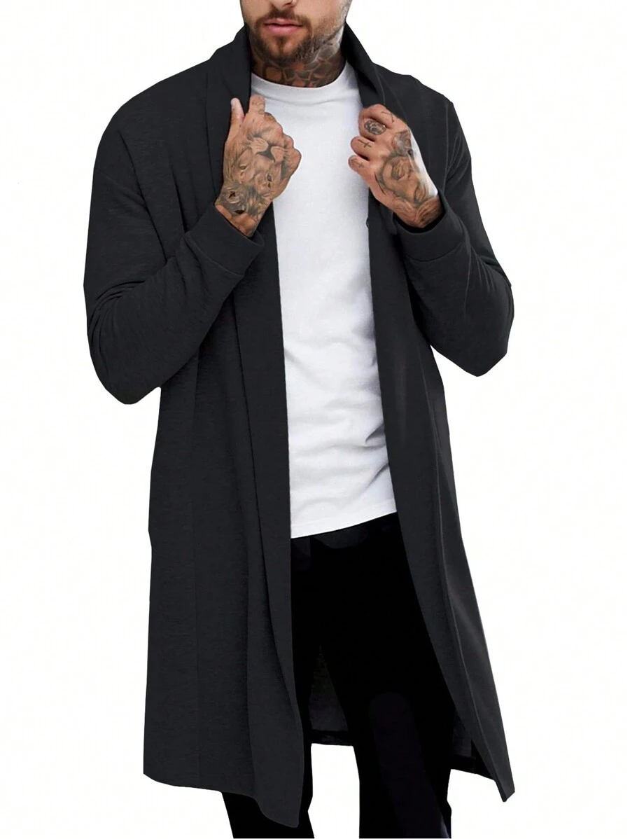 Men's Solid Color Casual City Long Open Front Jacket | SHEIN USA