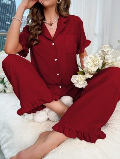 SHEIN 荷葉邊細節睡衣套裝