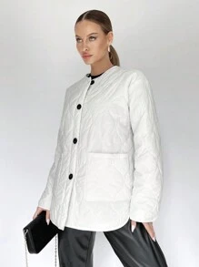 BizChic Của phụ nữ Mặt trước Có nút Áo khoác bông - trắng - Xem 5