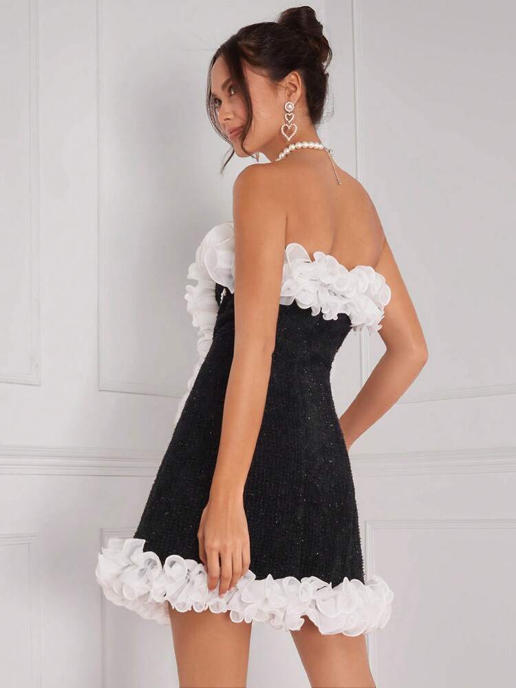 Contrast Ruffled Strapless Dress