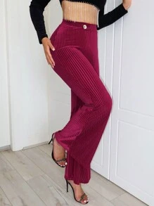 SHEIN SXY 新年女性服裝性感服裝俱樂部,喇叭褲v型高腰喇叭褲 - 紅色 - 查看 4