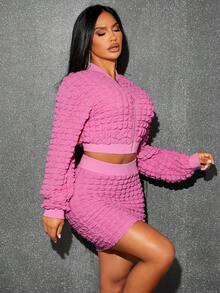 SHEIN SXY Solid Crop Jacket & Bodycon Skirt - Pink - View 6