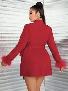 Allurite Hơn 	
Fuzzy Cổ tay áo Nút ven Váy quấn - Đỏ - Xem 2