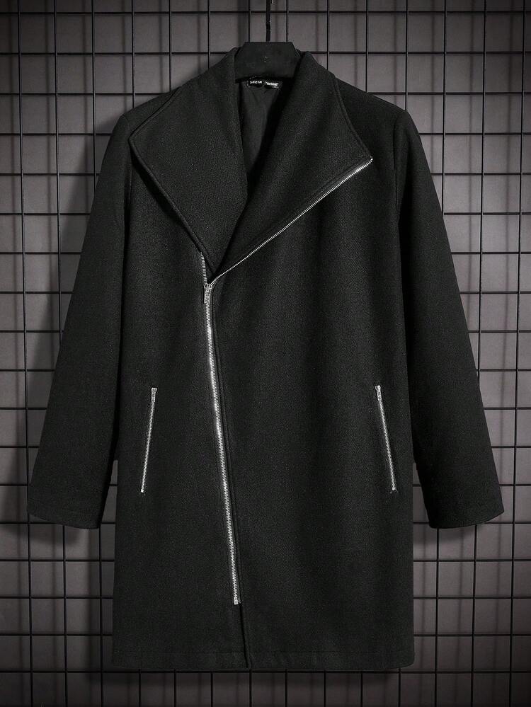 Men 1pc Zip Up Overcoat