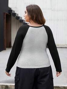 SHEIN Essnce Hơn Khối màu Tay Raglan Áo thun - Nhiều màu - Xem 2