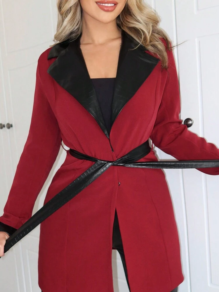 Women'S Color Block Regular Length Coat For Chinese New Year