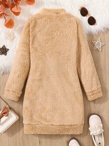 女大童字母補丁細節毛茸茸套頭衫 - 杏色 - 查看 2