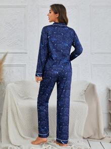Full Print Collide Color Homewear Set - Navy Blue - View 2