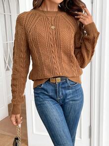SHEIN Frenchy Cable Knit Raglan Sleeve Sweater