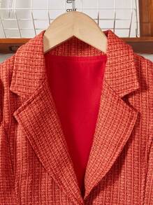 SHEIN Girls' Woolen Coat With Asymmetrical Lapel Collar, For Tween - Red - View 4