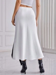 SHEIN Privé Women's Color Block Asymmetrical Hem Skirt - White - View 2