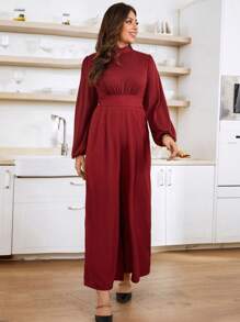 Calvaya 大碼小高領燈籠袖闊腿連體褲 - 彩色 - 查看 4