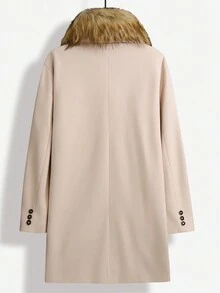 Manfinity 男士雙排扣帶口袋羊毛大衣 - 卡其色 - 查看 2