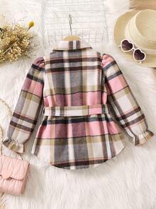 SHEIN Little Girls' Plaid Belted Button-down Shirt - Multicolor - View 2