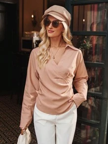 Solid Wrap Detail Blouse - Dusty Pink - View 3
